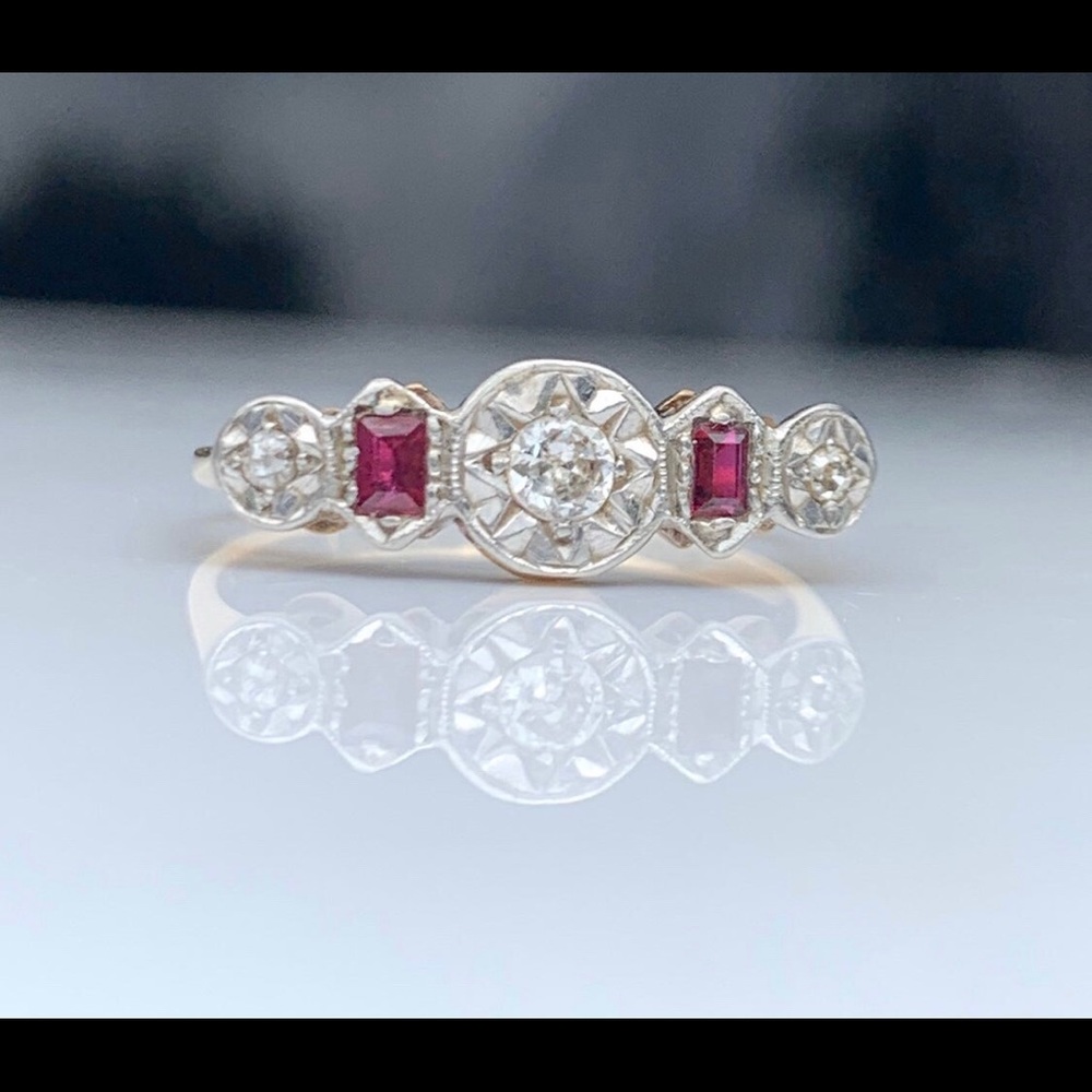 Antique Diamond And Ruby 5 Stone Ring - image 1